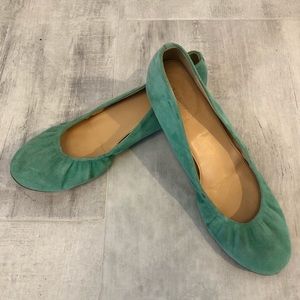 J.Crew suede green ballet flats-Italy leather made